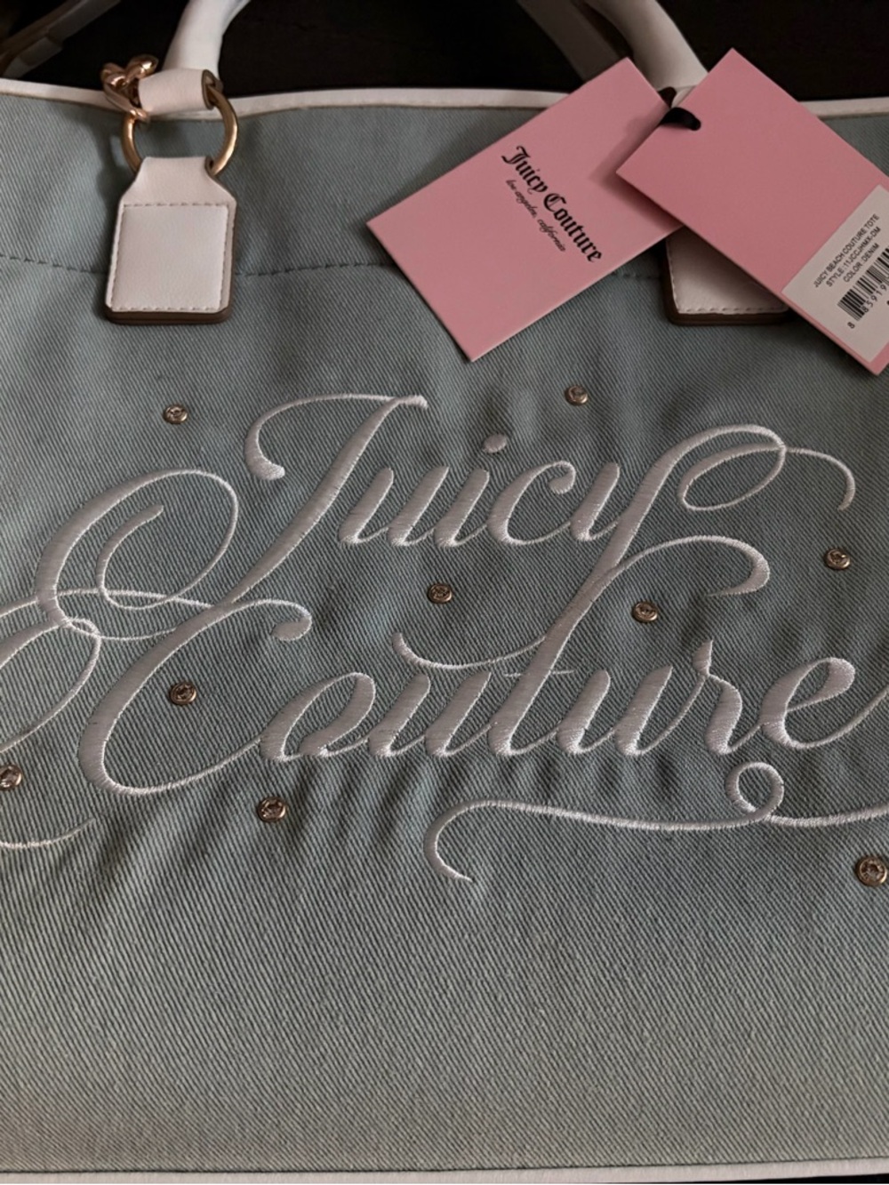 Juicy Couture Light Blue Logo Tote with Pink Tags